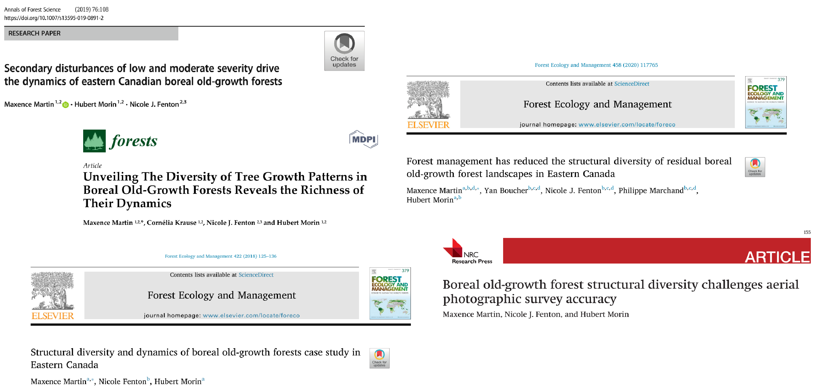 En-têtes de certains des articles scientifiques produits à partir des données récoltées dans les forêts des Symphonies boréales